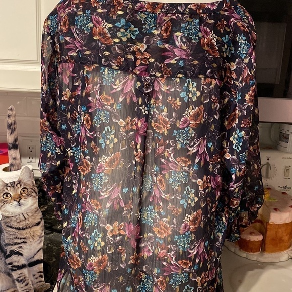 D womens Sara Michelle casual floral sheer 3/4 sleeve plus size blouse 2X - Picture 2 of 3
